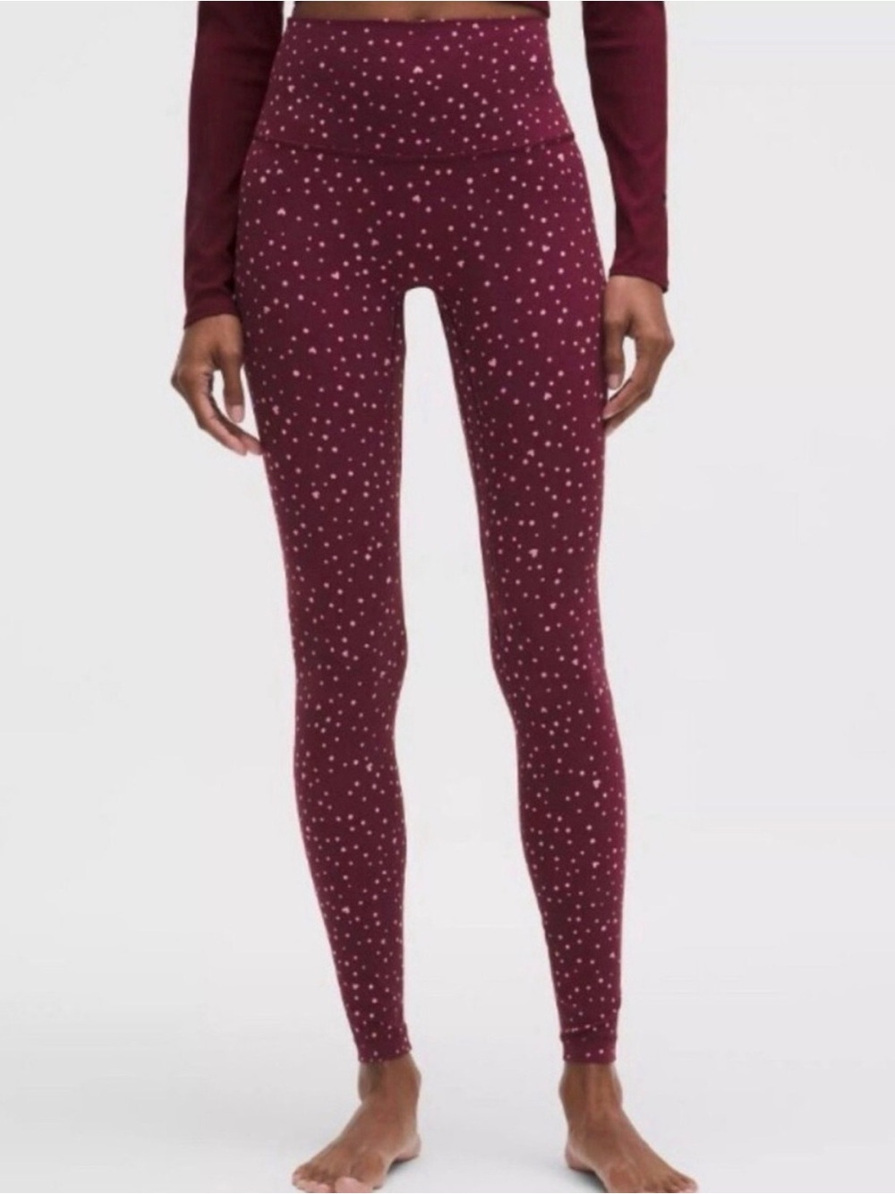 Lululemon Scattered Heart Burgundy Bay Align No Line HR Leggings Size 6 NWT